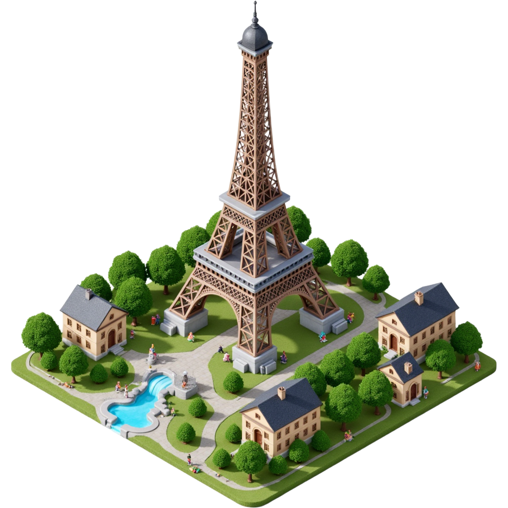 Isometric Illustration of Paris with Eiffel Tower